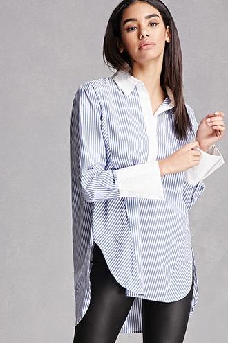 Forever21 Stripe Popover High-low Shirt