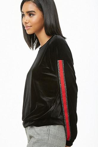 Forever21 Striped-trim Velvet Top