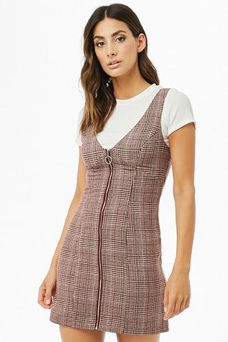 Forever21 Glen Plaid Mini Pinafore Dress