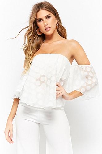 Forever21 Sheer Polka Dot Off-the-shoulder Top