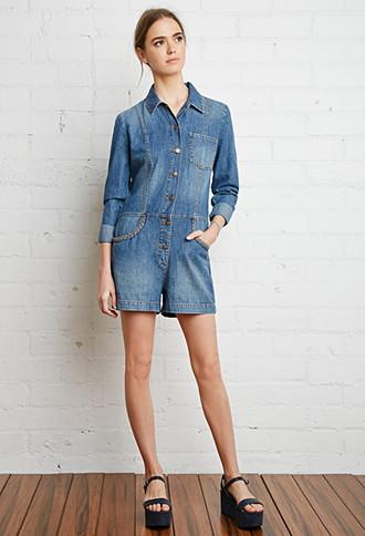 Forever21 Button-front Denim Romper