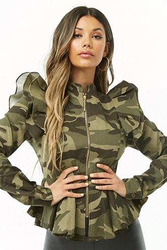 Forever21 Camo Ruffle-trim Jacket