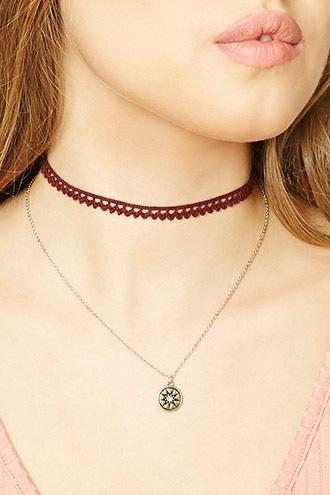 Forever21 Antique Gold & Wine Scalloped Choker Set