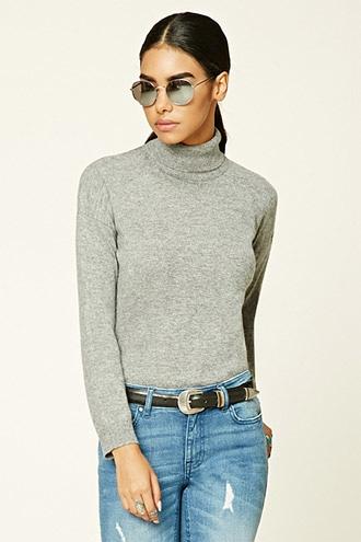 Forever21 Women's Heather Grey Knit Turtleneck Sweater