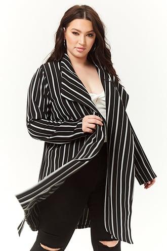 Forever21 Plus Size Striped Longline Jacket