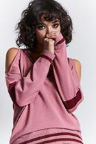Forever21 Varsity Stripe Open-shoulder Sweater