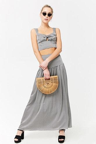 Forever21 Gingham Drop-hem Maxi Skirt