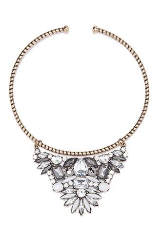 Forever21 Rhinestone Flower Collar Necklace (antic Gold/clear)