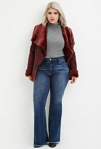 Forever21 Plus Women's  Denim Plus Size Frayed Flare Jeans