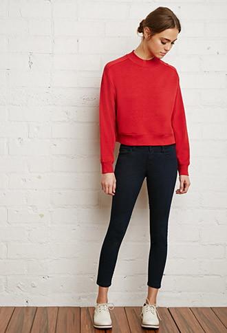 Forever21 Women's  Mock Neck Sweatshirt (red)