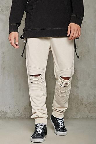 21 Men Men's  Distressed Moto Sweatpants