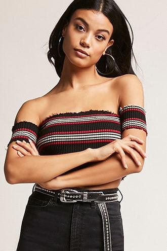Forever21 Stripe Off-the-shoulder Crop Top