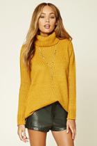 Forever21 Women's  Mustard Ribbed Knit Turtleneck Sweater