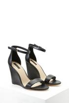 Forever21 Women's  Black Faux Leather Ankle-strap Wedges