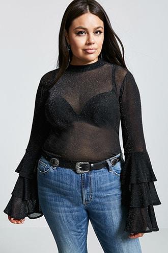 Forever21 Plus Size Glitter Knit Mesh Top