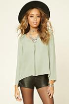 Forever21 Women's  Sage Pleated Flowy Blouse