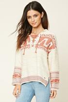 Forever21 Women's  Cream & Rust Hooded Abstract Geo Sweater