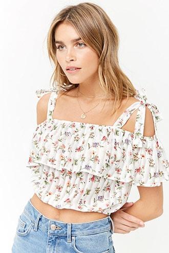 Forever21 Floral Shadow-striped Crop Top