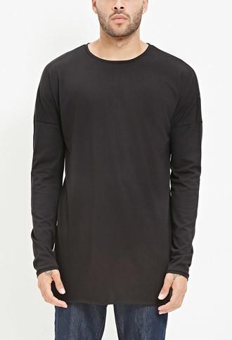 21 Men Men's  Raw-hem Longline Tee (black)