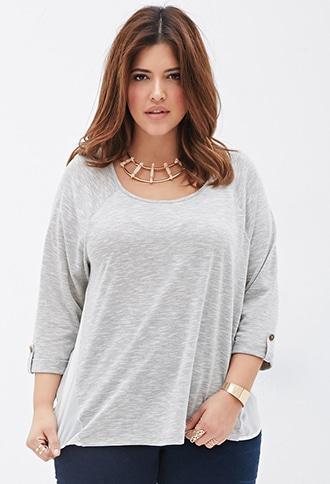Forever21 Plus Size Heathered Chiffon-paneled Blouse