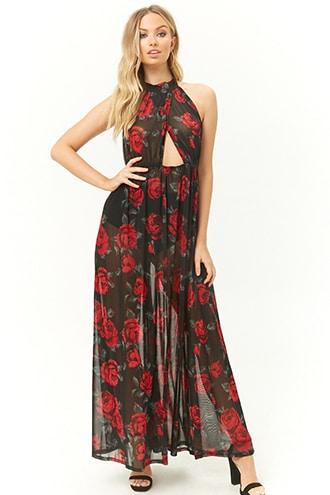 Forever21 Sheer Rose Print Maxi Dress