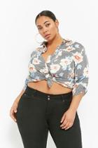 Forever21 Plus Size Satin Striped & Floral Print Shirt