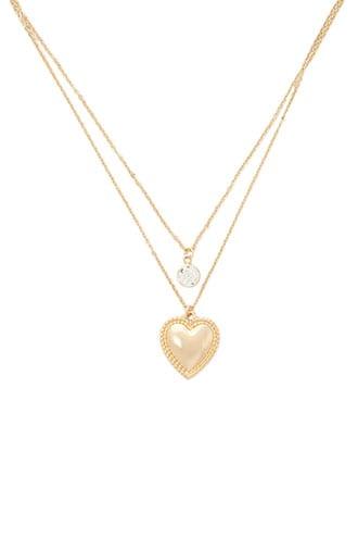 Forever21 Layered Rhinestone & Heart Pendant Chain Necklace