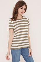 Forever21 Women's  Olive & White Striped Tee