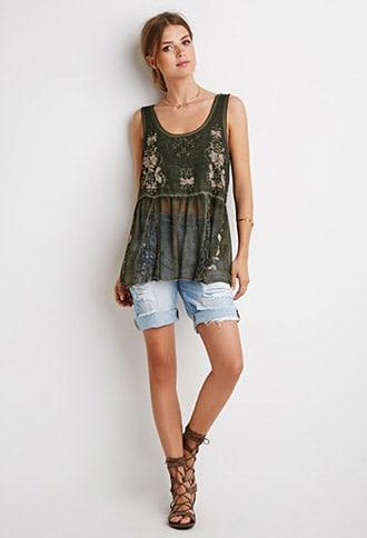 Forever21 Beaded Mineral Wash Top