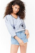 Forever21 Floral Embroidered Striped Peasant Top