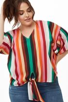 Forever21 Plus Size Knotted Rainbow-striped Top