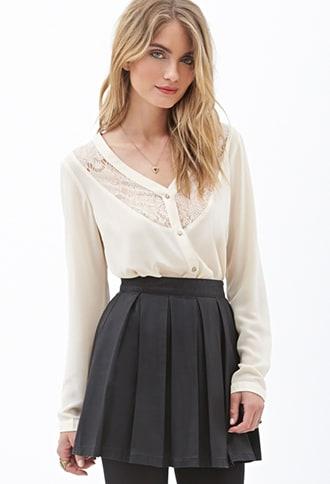 Forever21 Lace Curved Hem Shirt