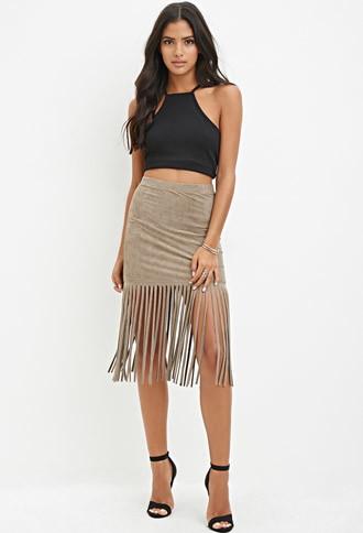 Forever21 Faux Suede Fringe Skirt