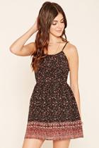 Forever21 Women's  Black & Coral Floral Strappy-back Cami Dress