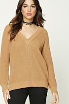 Forever21 Women's  Camel Ribbed V-neck Tunic