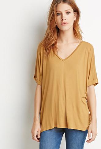 Love21 Women's  V-neck Dolman Top (mustard)