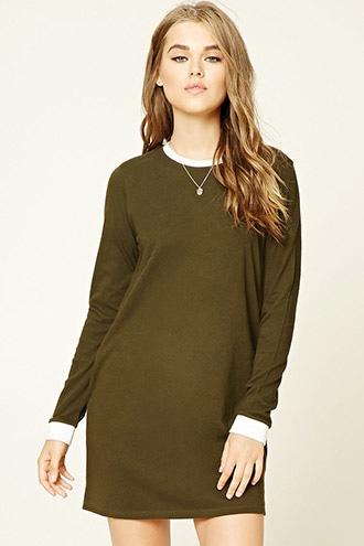 Forever21 Women's  Olive & Cream Contrast T-shirt Dress