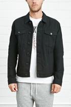 21 Men Men's  Black Button-front Denim Jacket