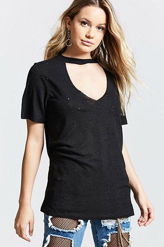 Forever21 Distressed Slub-knit Tee