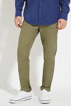 21 Men Men's  Olive Cotton-blend Slim-fit Pants