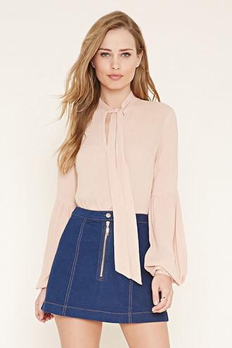 Forever21 Women's  Blush Tie-neck Blouse