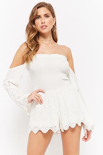 Forever21 Off-the-shoulder Eyelet Lace Romper