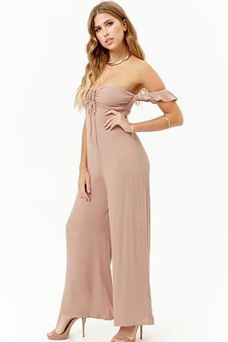 Forever21 Ruched Cutout Off-the-shoulder Jumpsuit