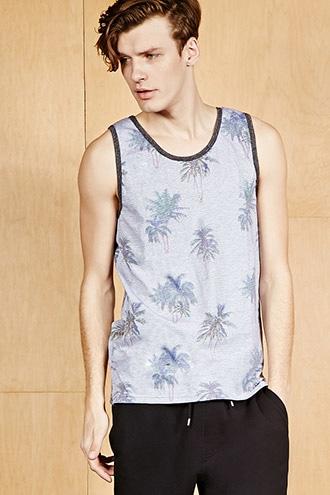 Forever21 Ocean Current Palm Tree Tank Top