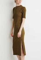 Love21 Women's  Ribbed Side-slit Midi Dress (olive)