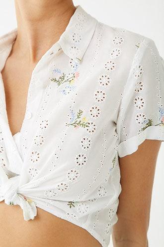 Forever21 Floral Embroidered Eyelet Shirt