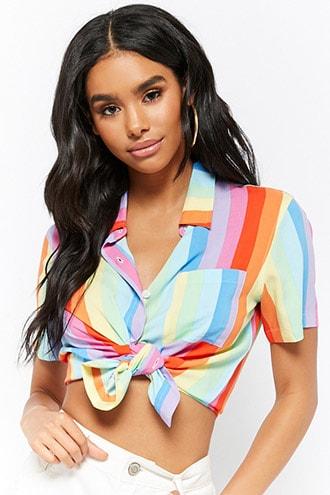 Forever21 Multicolor Rainbow-striped Shirt