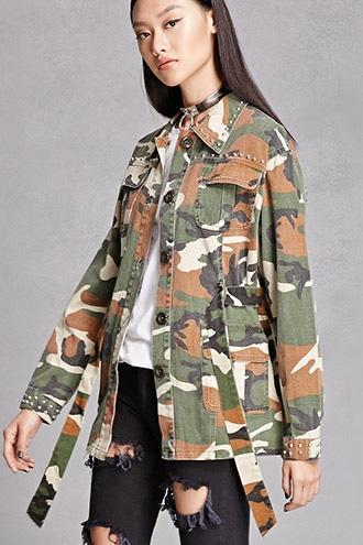 Forever21 Studded Camo Utility Jacket