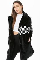 Forever21 Checkered-panel Faux Fur Coat