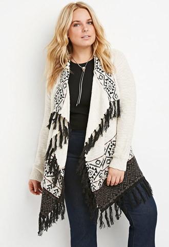 Forever21 Plus Geo-patterned Fringe Cardigan